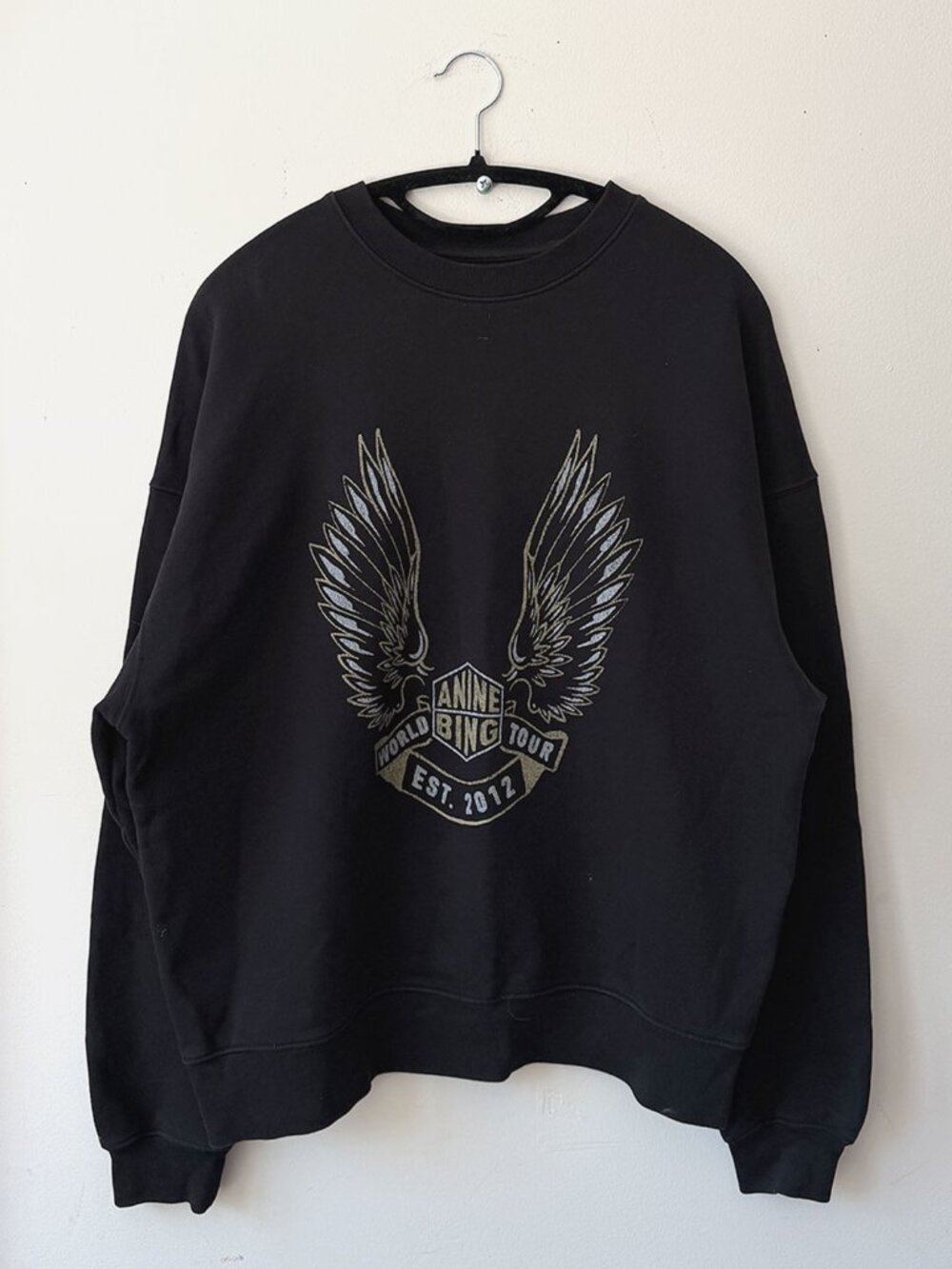 Anine Bing Kenny Sweatshirt Black Gold Wings World Tour Est 2012 Size M